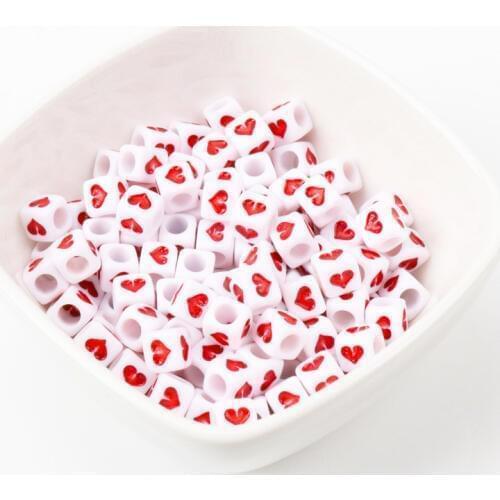Hot White Red Color Cube Acrylic Heart Spacer Loose Beads For Jewelry making Diy 6mm 7mm 50Pcs KL143