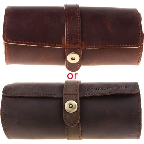 3 Slots Genuine Leather Watch Roll Travel Case Portable Vintage Horse Leather Display Watch Storage Box Watch Organizers