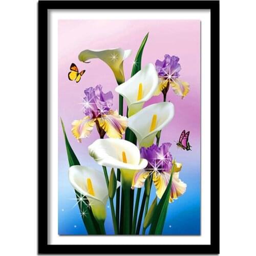 DIY 5D Diamond Painting Cross Stitch Flowers White Calla Lily Diamond Embroidery Canvas Painting Diamond Rhinestones