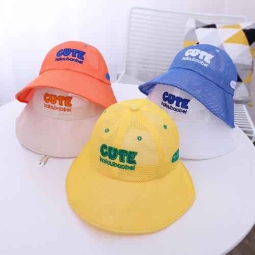 Doitbest 2021 ALL Mesh Kids Bucket Hats Summer Panama breathable Sun Cap CUTE Letters Boys Girls Outdoor Beach Fisherman Hat