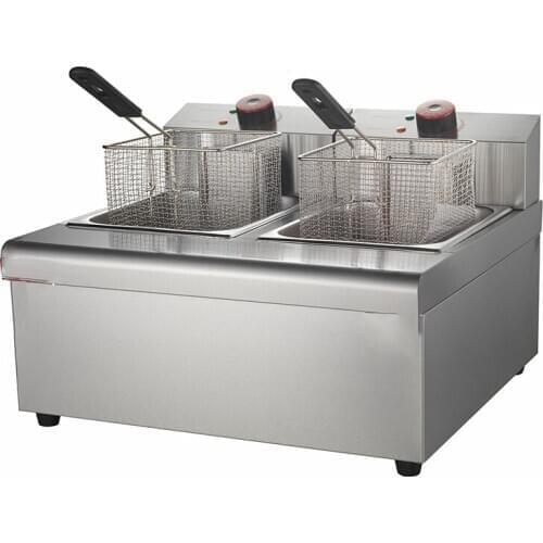 220V Double Cylinder Double Sieve Electric Fryer Commercial High Power Deep Fryer Fried Chicken Cutlet French Fries Machine