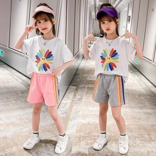Children Clothing Summer Girls Clothes Set Cartoon T-shirt+Shorts 2 Pcs Tracksuit Suit Kids Outfits For Girls 4 6 8 10 12 Years