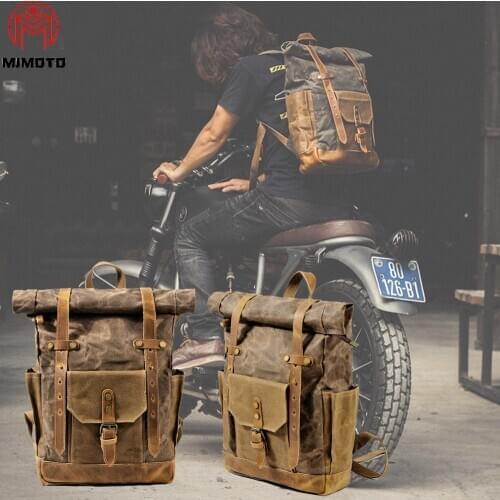 "Classic Vintage Motorcycle Side Bag Men Canvas Leather Saddle Bag Off-road Moto Shoulder Messenger Laptop Backpack sacoche moto