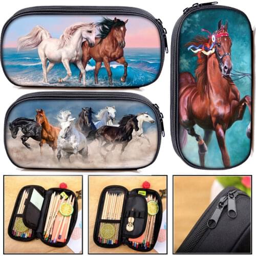 Cool Running Horse Cosmetic Cases Pencil Bag kids School Case Stationary Bag Boys Girls Pencil Box School Supplies
