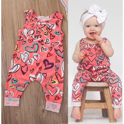 Newborn Infant Baby Girl Outfit Clothes Sleeveless Love Printed Fashion Casual Romper Jumpsuit Floral