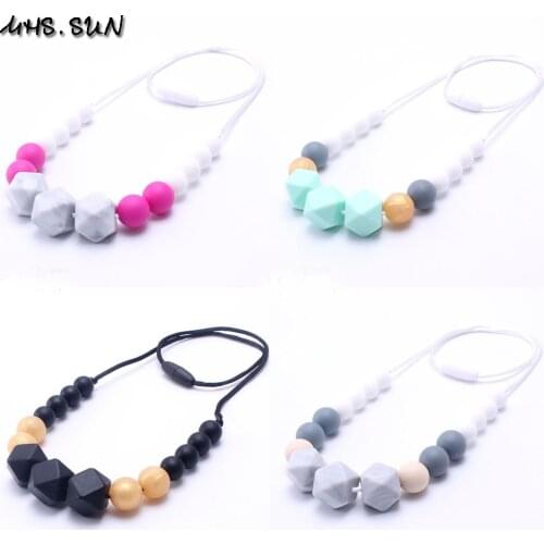 MHS.SUN Geometric silicone beads necklace food grade baby chewable teething necklace long rope chain women nursing jewelry
