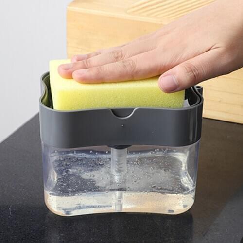 New Soap Pump Dispenser with Sponge Holder Manual Press Cleaning Liquid Dispenser Container Soap Organizer Kitchen Cleaner tools