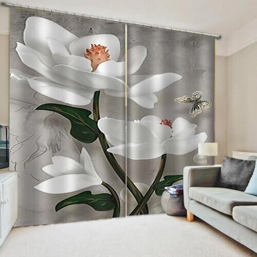 Morden white flower curtains 2Pcs/Set window curtains for living room bedroom blackout curtains