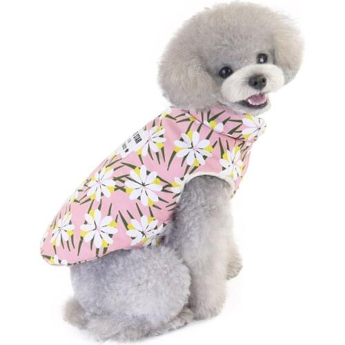 Autumn and Winter Pet Clothes Small Cat Dog Cotton Vest with Flowers Puppy Winter Warm Cotton Coat Dog Costume