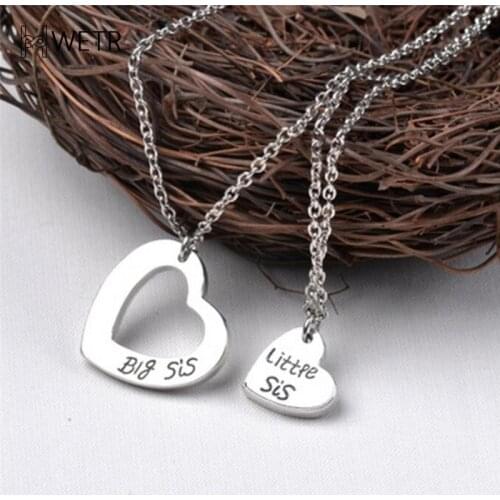 2Piece Heart Hand Stamped Big Sis Middle Sis Little Sis 2 Sister Necklace Family Jewelry Sisters Gift