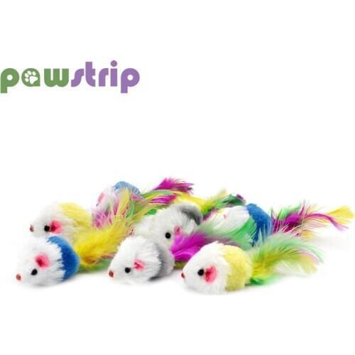 Pawstrip 5pcs/lots False Mouse Cat Toys Feather Faux Fur Pet Cat Toy With Sound Rattling Mice Cat Playing Teaser Toy Interactive