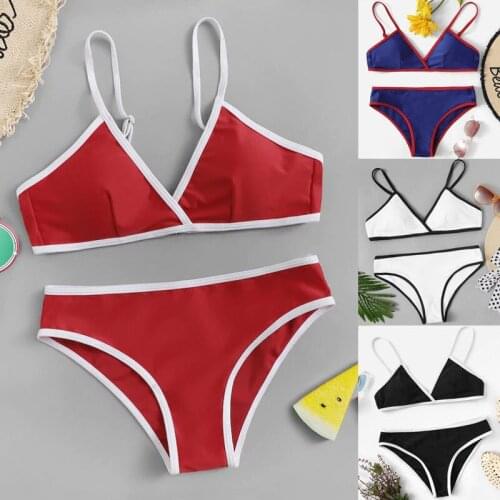Sexy two piece bathing suit patchwork triangle swimsuits push-up bra low waist padded biquinis Women femme Beach sport clothes