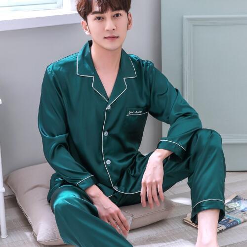Summer pajama men ice silk long sleeves thin leisure nightgown male youth sleepwear suit spring autumn nightwear homewear H5603