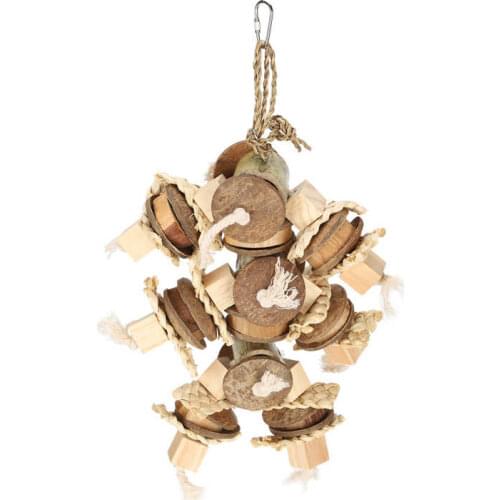 Parrot Beak Grinding Toy Bird Coconut Gnaw Playthings Bird Chewing Toy With Blocks