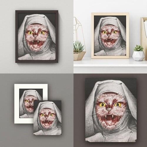 Rebellious Nun Prints and Posters Abstract Nun Cat Portrait Wall Art Pictures Canvas Painting Home Room Wall Decoration No Frame