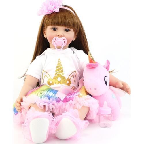 60cm Big Size Silicone Vinyl Reborn Doll Toy Lifelike Princess Toddler Babies With Unicorn Theme Alive Bebe Girl Birthday Gift