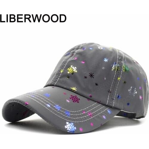 LIBERWOOD Reflective bicycle cycle safety Baseball Hat Christmas cap Glitter Snowflakes Sequins Snapback Cap Bucket Hat sun hat