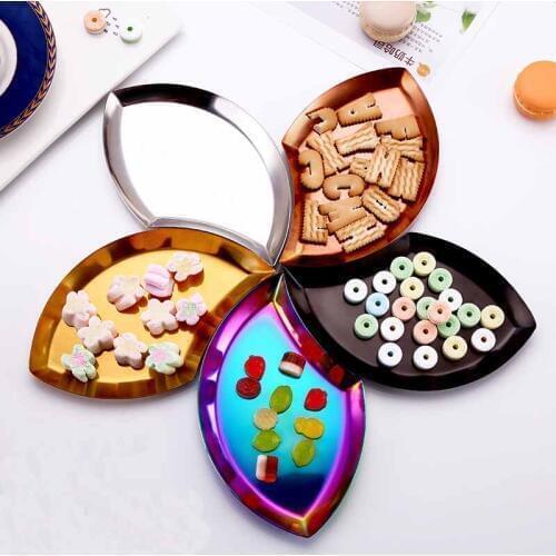 Stainless Steel Plate Dinner Plate Leaf Shape Tray Food Tray Candy Dish Platos Container Dessert Bowl Pasta Christmas Plate