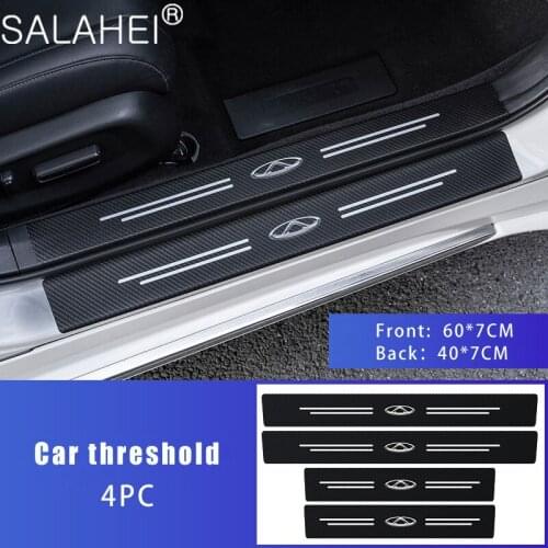 4pcs/Set Carbon Fiber Textured Leather Car Door Sill Protector Stickers For Chery Tiggo 2 7 3 5 T11 M11 A1 Fulwin QQ A3 A5