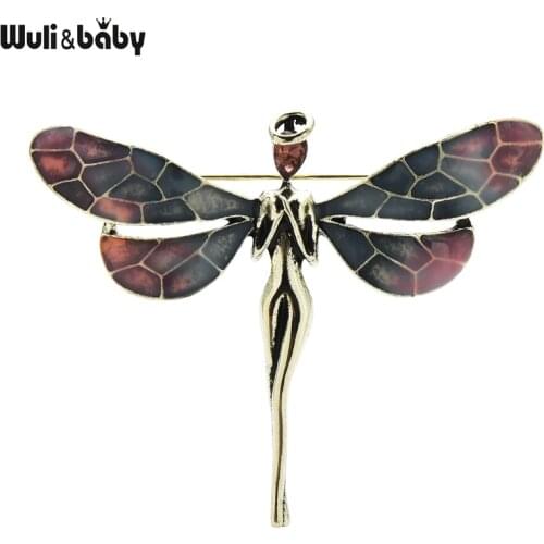 Wuli&baby Enamel Dragonfly Fairy Brooch For Women Unisex 2-color Insect Figure Party Casual Brooch Pin Jewelry Gifts