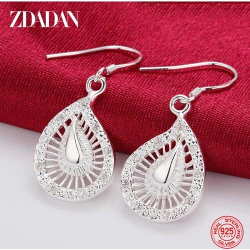 ZDADAN 925 Sterling Silver Water Drop Zircon Dangle Earrings For Women Charm Wedding Jewelry Party Gift