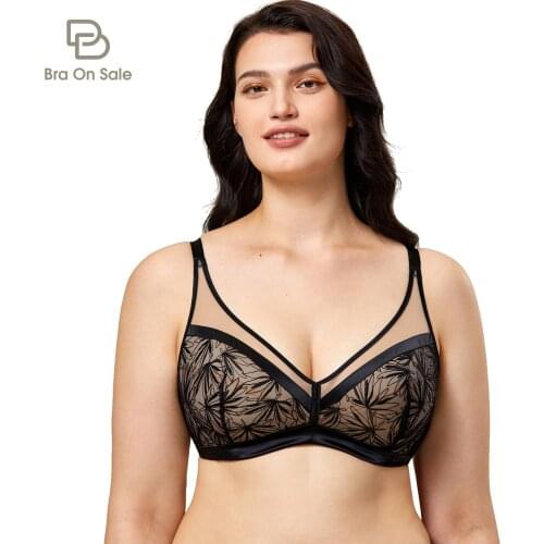 Womens Sheer Lace Non Padded Plus Size Sheer Underwire Full Coverage Bra