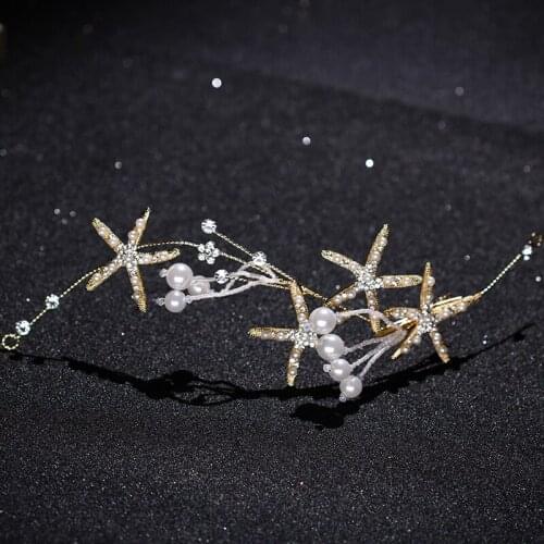 New Design Starfish Headband For Women Imitation Pearl Rhinestone Bride Headband Wedding Hair Accessories
