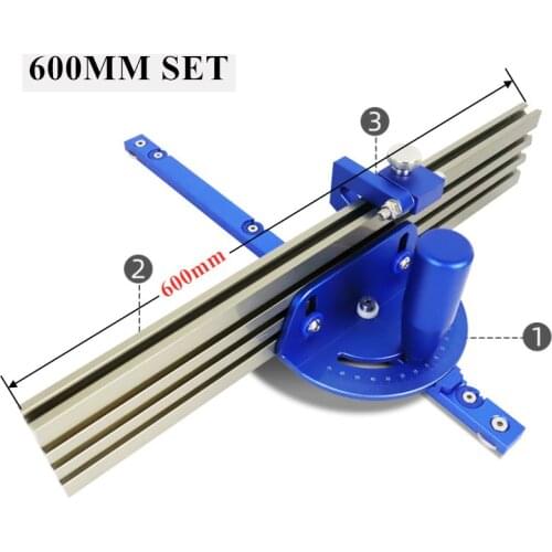 1 Set Aluminum Table Saw Miter Gauge Push Handle Fence System w/ T Track Slot Bar and Stopper Woodworking Router Table Tool