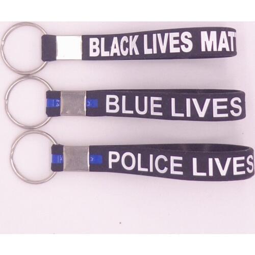 1pc Blue Black Police lives matter Band sport silicone rubber bracelet wristband keychain keyring