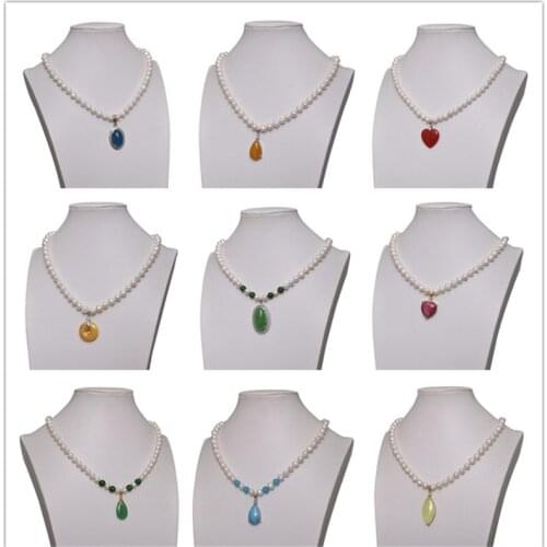 Droplet-shaped orange-yellow 17x26x8 mm pendant paired with white 8-9 mm Natural pearl chain necklace preferred gifts