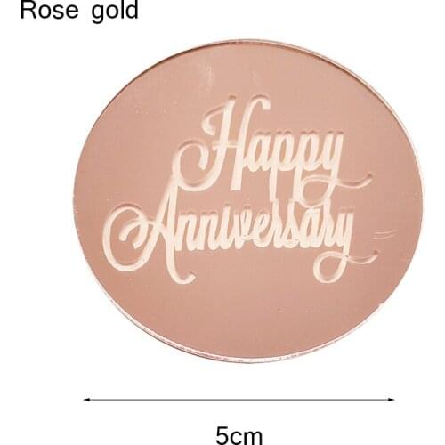 5cm New Gold Happy Anniversary Cupcake Topper Acrylic Sliver Circle Cake Topper for Wedding Anniversary Party Cake Decorations