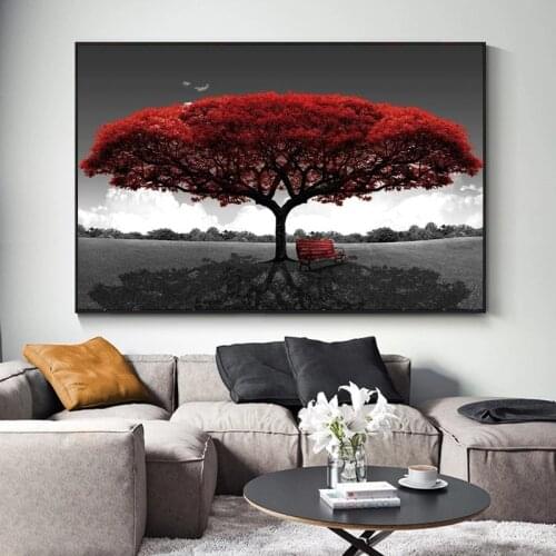 Abstract Red Trees Canvas Paintings On the Wall Art Posters And Prints Trees Landscape Canvas Art Pictues For Living Room Cuadro