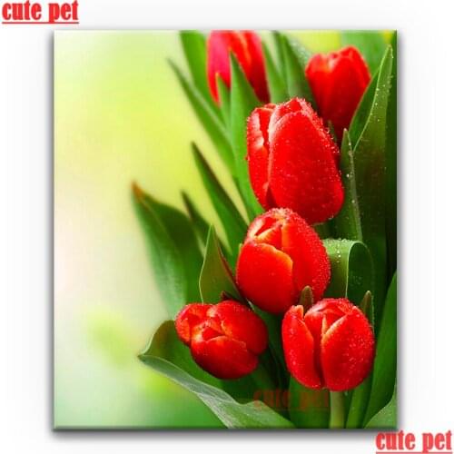 Cute pet Diy diamond painting Tulip flowers full Square round drill cross stitch 5d Diamond Embroidery mosaic Art home decor