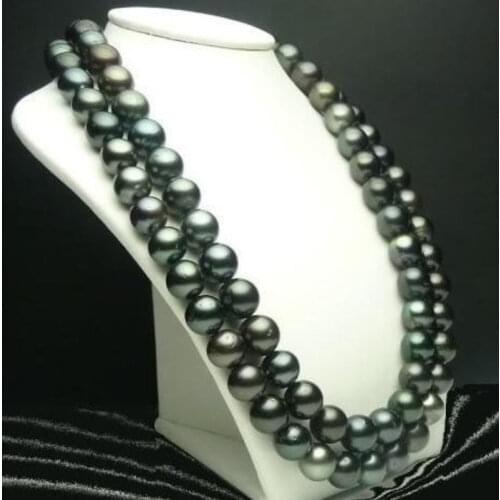Free Shipping 14KGP Clasp AAA 9-10mm Perfect Black Tahitian Cultured Pearl Necklace 50"
