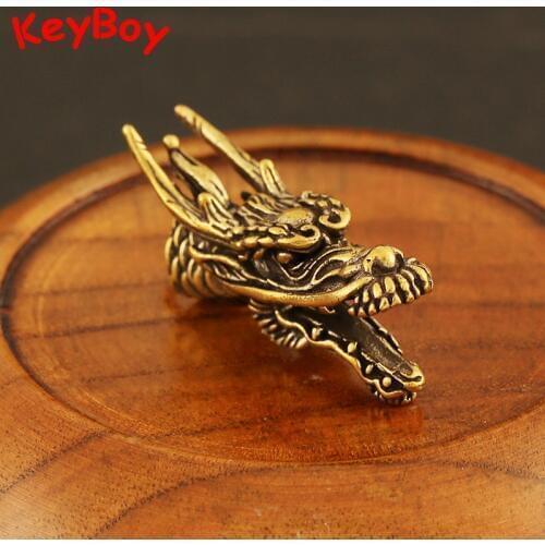 Handmade Bronze Mini Long Horn Dragon Head Key Pendants Car Keychain Charms Vintage Copper Men Women Keyring Bag Pendant Jewelry
