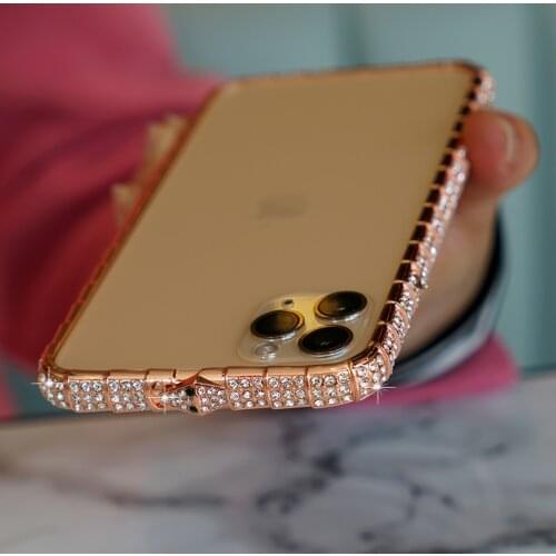 For iPhone 11 12 Pro Max XR XS 8 7 Plus Bumper Bling Diamond Case For iPhone 11 Case Glitter Rhinestone Snake Inlay Metal Frame
