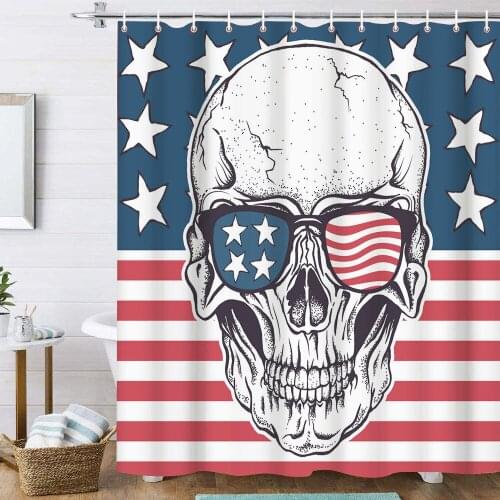 Skull American Flag Shower Curtains Waterproof And Mildew Proof Bathroom Curtain With Hooks Decorative Curtains For Shower Room