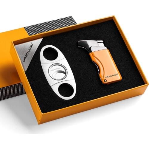 COHIBA Windproof 1Torch Jet Flame Cigarette Cigar Lighter W/ 2 Cigar Punch Stainless Steel Cigar Cutter Set