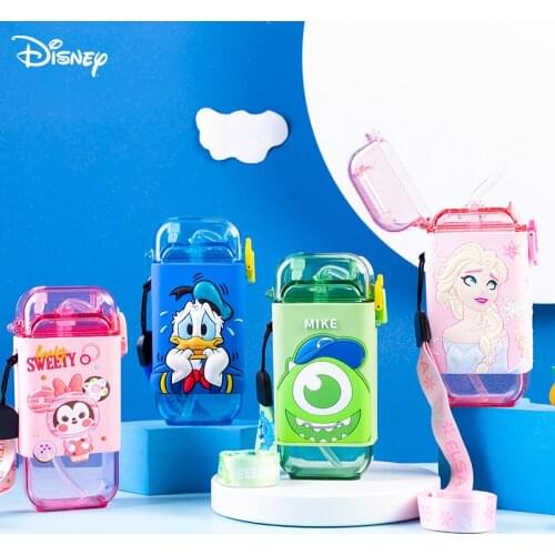 Disney Cartoon Childrens Plastic Water Bottle Mickey Minnie Frozen Portable Water Drinking Bottle with Straw 300ML for Kids