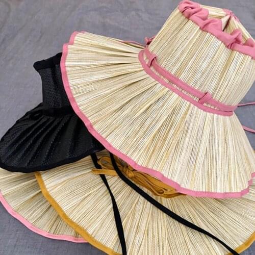 Custom Elegant Folds Wide Brim Hats For Women Fashion Sunshade Hat Summer Outdoor Sun Protection Sun Hat Black Pink Caps Cape