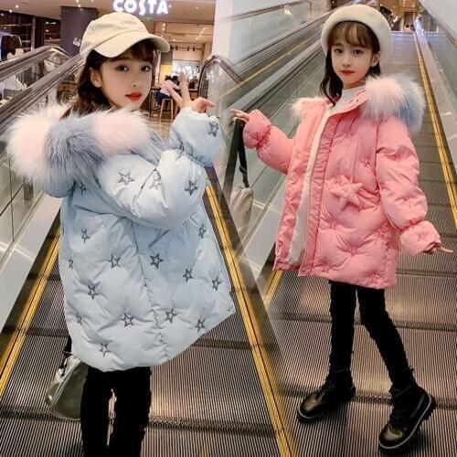Age For 4-12Yrs Baby Girls Down Cotton Parka Coat Hooded Warm Thick Jacket For Cold Winter Kids Girl Clothes Solid Color Outwear