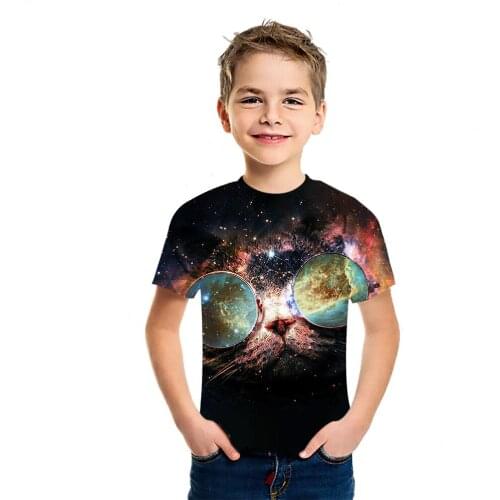 Galaxy Cat 2021 Summer New Boys And Girls 3D Printing Casual Short Sleeve Fashion Simple Versatile T-Shirt KIDs Youth For