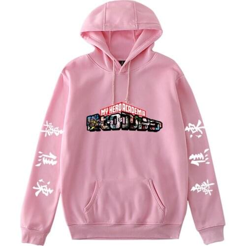 My Hero Academia Pink Hoodies Japanese Fashion Anime Shoto Todoroki Cosplay Plus Ultra Solid Oversized Pullovers Sweatshirts Top