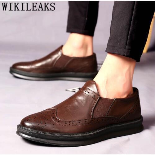 Brogues Loafers Mens Office Shoes Leather Brown Dress Suit Shoes Men Oxford Wedding Party Shoes For Men Zapatos Formales Hombre