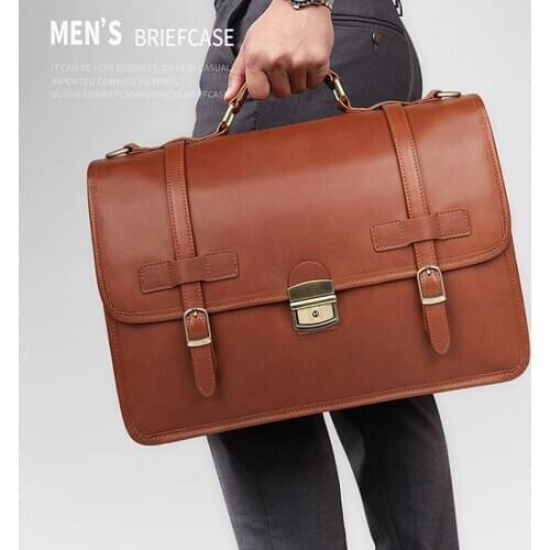 Men Genuine Leather briefcase with dial lock 14 inch laptop Business bag Cowhide Laptop Handbag Mens Work tote big shoulder bag