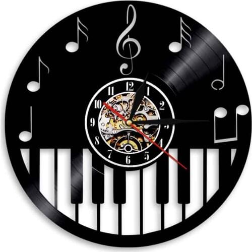 Classic Music Wall Clock Play The Piano Vinyl Record LED Wall Clock Music Note Theme Decor Kids Room Decor Gift For Music Lover