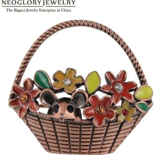 Neoglory Antique Jewelry A Micky Mouse in a Flower Basket Brooches for Women Vintage Colorful Jewelry Gift For Mothers Day
