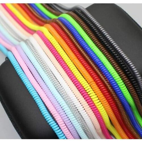 Solid Color 60cm Mobile Phone Data Line Protection Wire Cord Rope USB Charging Cable Winder Organizer Spring Sleeve for iPhone