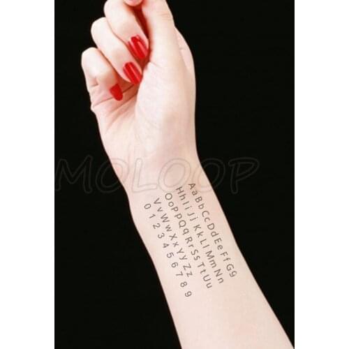 Water Transfer Black Sexy Letter Digital Tattoo Body Art Waterproof Temporary Fake Flash Tattoo for Man Woman Kid 10.5*6 Cm