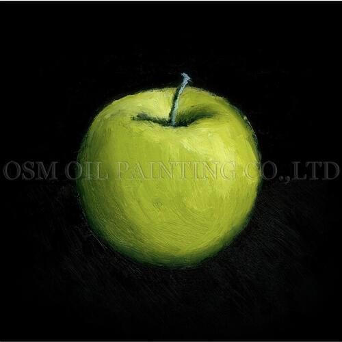 Professional Artist Handmade High Quality Impression Still Life Fruit Oil Painting on Canvas Delicious Green Apple Oil Painting